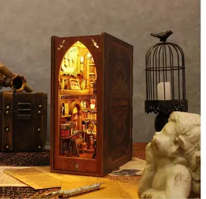 DIY Library of Books Wooden Miniature Book Nook Shelf Insert 3D Wooden Puzzle