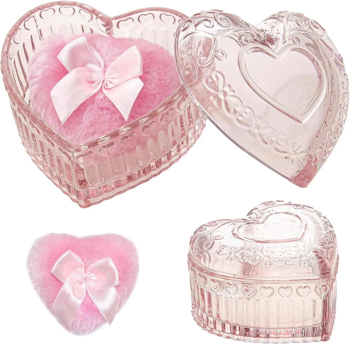Summer Spring Gift 2 Pieces Large Body Powder Puff and Container, Dusting Powder Container with Puff,Powder Puff Crystal Case, Body Powder for Women Soft Washable Reusable Velour Face Body Glitter Wet Dry Makeup(Love)