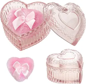 2 Pieces Large Body Powder Puff and Container, Dusting Powder Container with Puff,Powder Puff Crystal Case, Body Powder for Women Soft Washable Reusable Velour Face Body Glitter Wet Dry Makeup(Love)