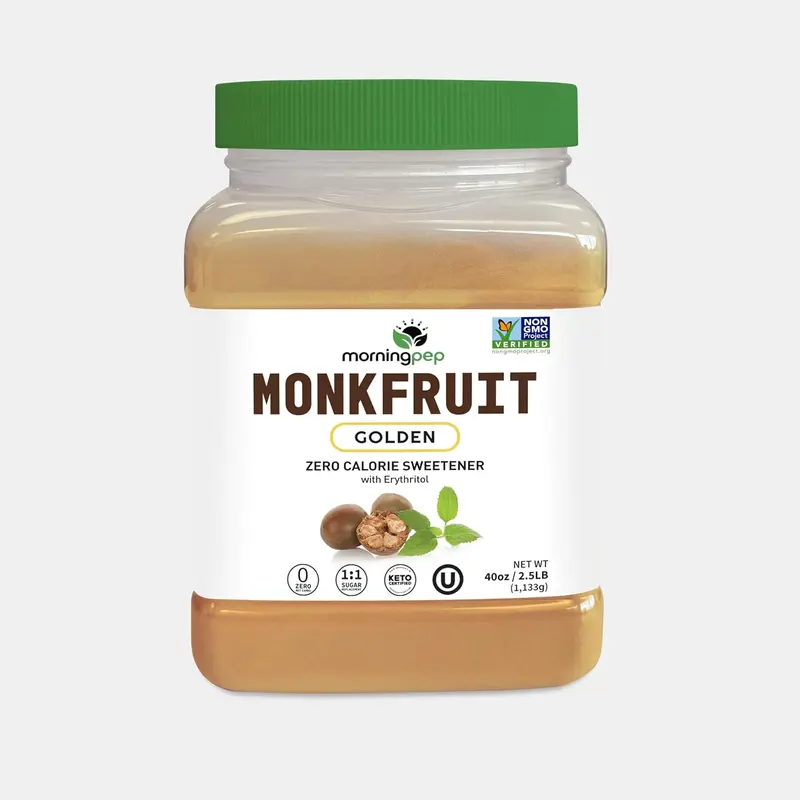 Morning Pep Monk Fruit Sweetener, golden Sugar Substitute Keto Friendly, 1:1 Sugar Replacement, Zero Calorie, Non-GMO, Golden