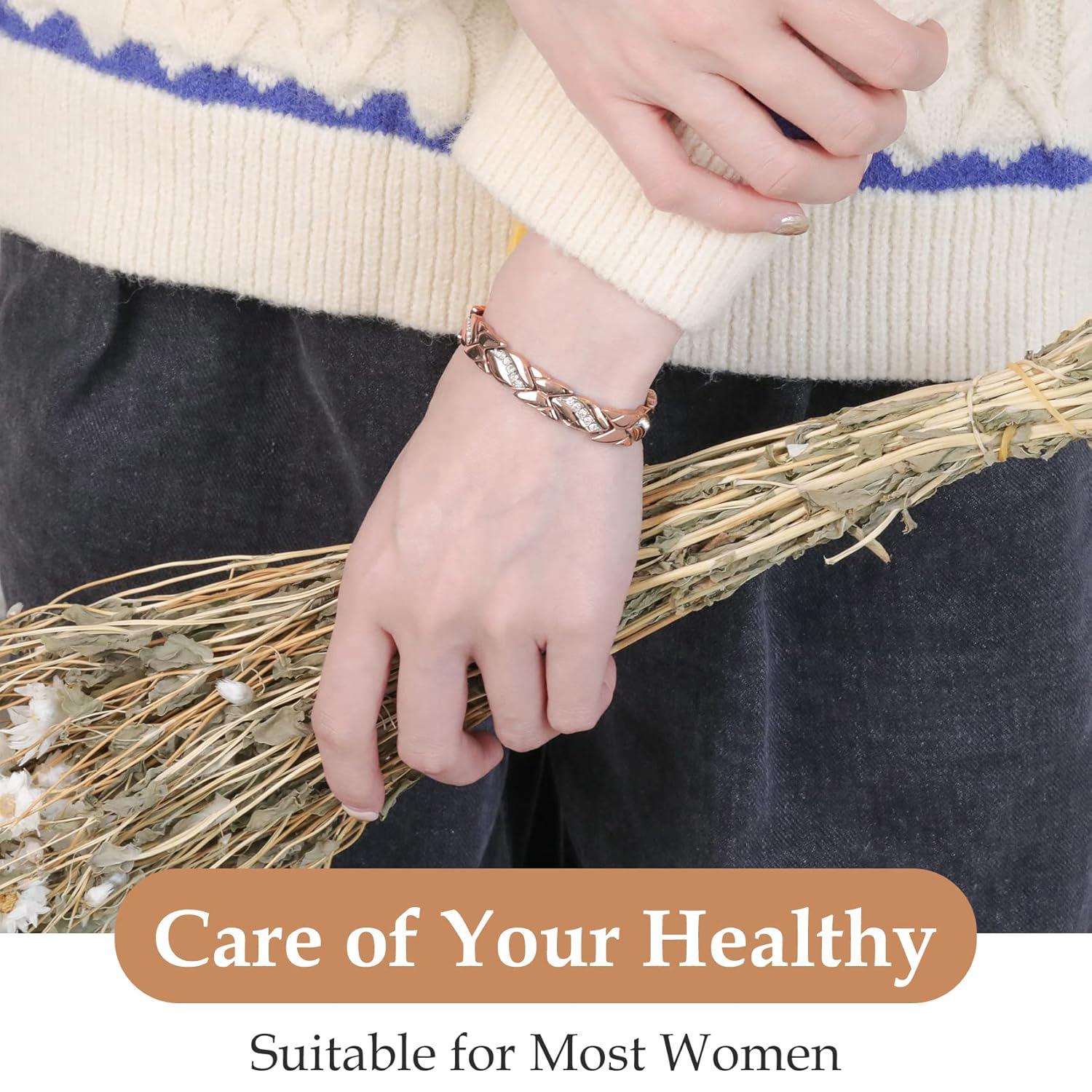 SGGUI Pure Copper Leaf Shape Bracelets for Women,Ultra Magnetic Bracelets for Women with 3500 Gauss Magnets,Crystal Valentine's Day Jewelry Gift