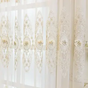 European Luxury Embossed Lace Window Curtain, High-End Villa Living Room Bedroom Balcony Partition, Elegant Home Decor
