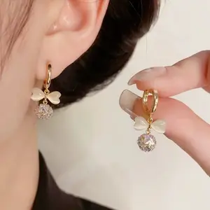 Sweet Bowknot Exquisite Ball Clip-On Earrings for Women DDES0406 Design 14K Gold-Plated