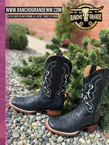 Cowgirl Boots Square Toe Ladies, women , dama, mujer, MOD-408 BLACK Cincelada Premium Leather