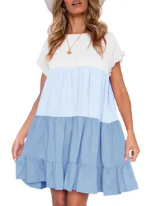 Imily Bela Womens Ruffles Boho Floral Printed Babydoll Loose Swing Casual Short Mini T-Shirt Dress