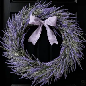 Egolot 24 Inch Spring Summer Large Wreaths for Front Door Elegant Purple Lavender Wreath Ultra-Full  Handcrafted Design Year-Round Home Decoration