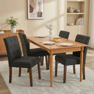 GAOMON Set of 4 Gray Linen Upholstered Dining Chairs, Classic Parsons Accent Chairs with Walnut Finish Legs, 250 Lb Weight Capacity, Modern Kitchen & Dining Room Side Chairs, Easy Assembly
