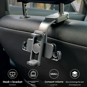 Car Interior Rear Seat Phone Holder Hook, Snap-On 360 Degree Rotating Extendable Multi-Functional Car Cellphone Mount, Easy Installation