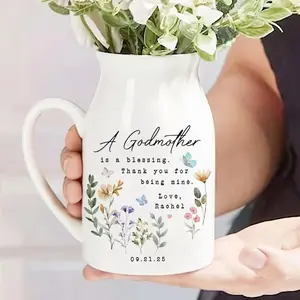 Personalized Floral Ceramic Vase - 0-50 cm Modern Home Decor Flower Holder, Cup-Inspired Custom Gift for Godparents (Christmas, Christening Baptism Thank You)