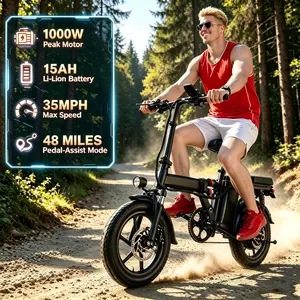 Z1 14" Folding Electric Bike for Outdoor Cycling - 1000W Peak Motor, 15Ah Battery, 35MPH Max Speed, 48 mi Max Range