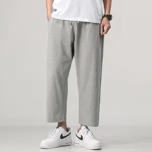 Men’s Loose-Fit Trendy Straight-Leg Gray Sweatpants/Joggers — Simple Sports Pants, Casual Cropped Style for Spring and Autumn