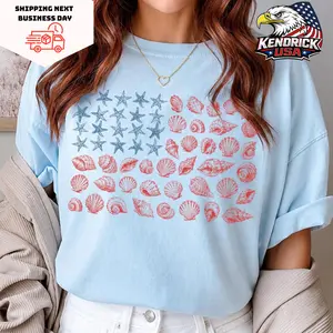 USA Coastal Shell Shirt, Patriotic Beach Lover Tee, Seashell American Flag Tee, Anniversary 4th of July Tee, Comfort Color 250 Years Shirt, USA 1776 Shirt