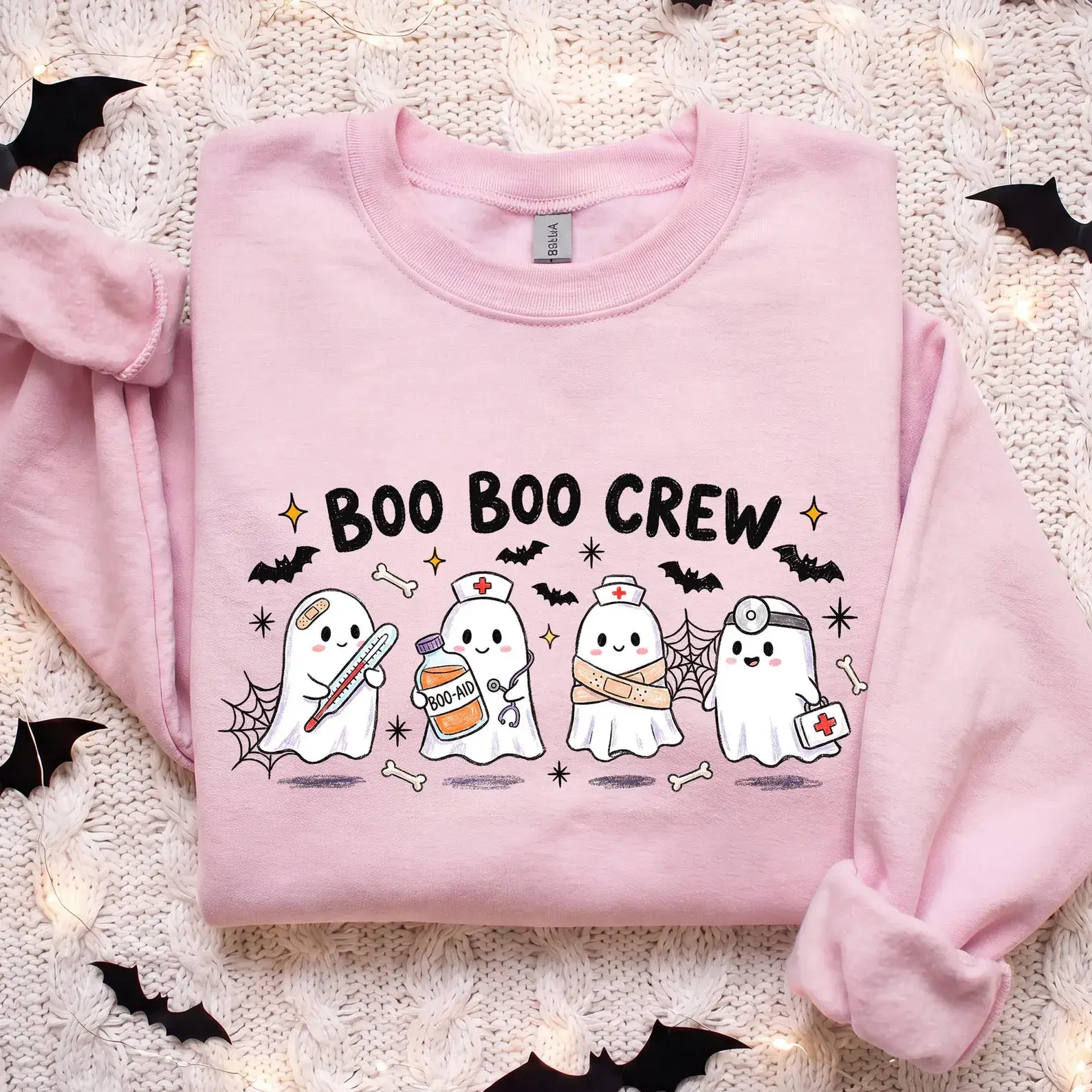 Women's Comfortable Fabric Crewneck Sweatshirt Garment - Pediatric ER Nurse Halloween Tee, Ghost Medical Staff Gift, Spooky Autumn Everyday Casual Top