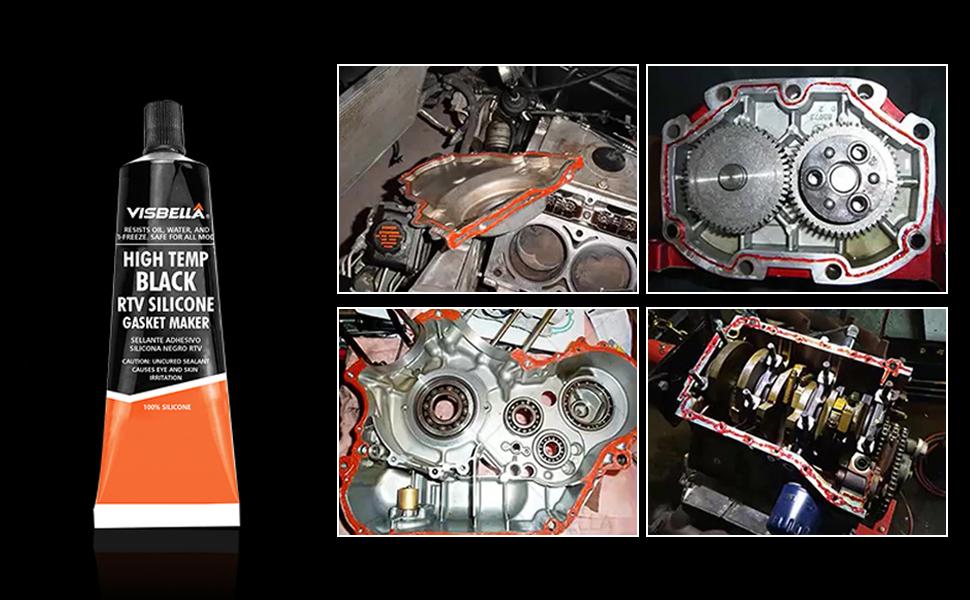 Visbella Gasket Maker Oil Resistant Sensor Safe Neutral RTV Silicone Sealant Non-Corrosive High Flexibility Ideal for Domestic & Older Vehicles 3.5OZ (Black)