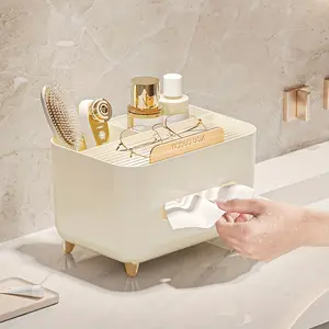 1pc, Multifunctional Desk Organizer, Tissue Box, Remote Control And Miscellaneous Storage Box, Plastic Desktop Tissue Holder