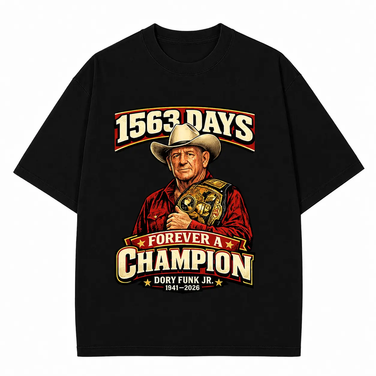 Wrestling World Mourns Dory Funk Jr. – Legendary Champion "Forever a Champion" Memorial Graphic T-Shirt, Iconic Wrestling Tribute Tee