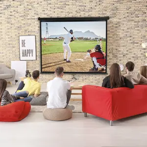 Segawe 72inch 4:3 HD PVC Manual Projection Screen Retractable Wall & Ceiling Mounting, Black Frame