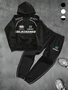 Men's Street Style Sports Leisure Set, Trendy Overall Fit for Daily Casual or Sportswear, Comfortable and Stylish, Streetwear Tracksuit Set