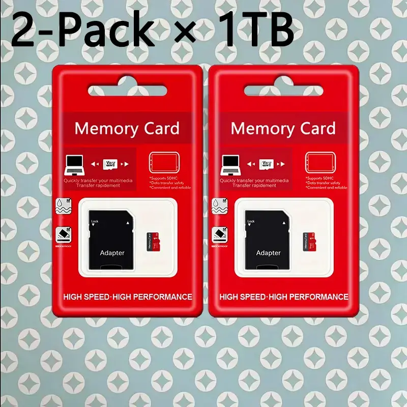 2 Pack 1TB TF Micro SD Card Class 10 U3 Storage Card With SD Adapter, Reliable Memory Card for Dash Cam, Trail Camera, Home Surveillance Camera & Camcorder