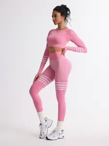 Women's High Elasticity Sports Set Long Sleeve Top & Pants Seamless Knit High Waist Tummy Control Peach Hip Soft Fabric Yoga Layering All Seasons