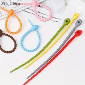 5/ 10/ 15/ 20pcs Silicone Reusable Cable Wire Organizer Winder Storage Holder Bag Ties Cord Management Zip Tie Twist Multifunctional Bag Clip Food Saver Earphone Line Tidy Clips