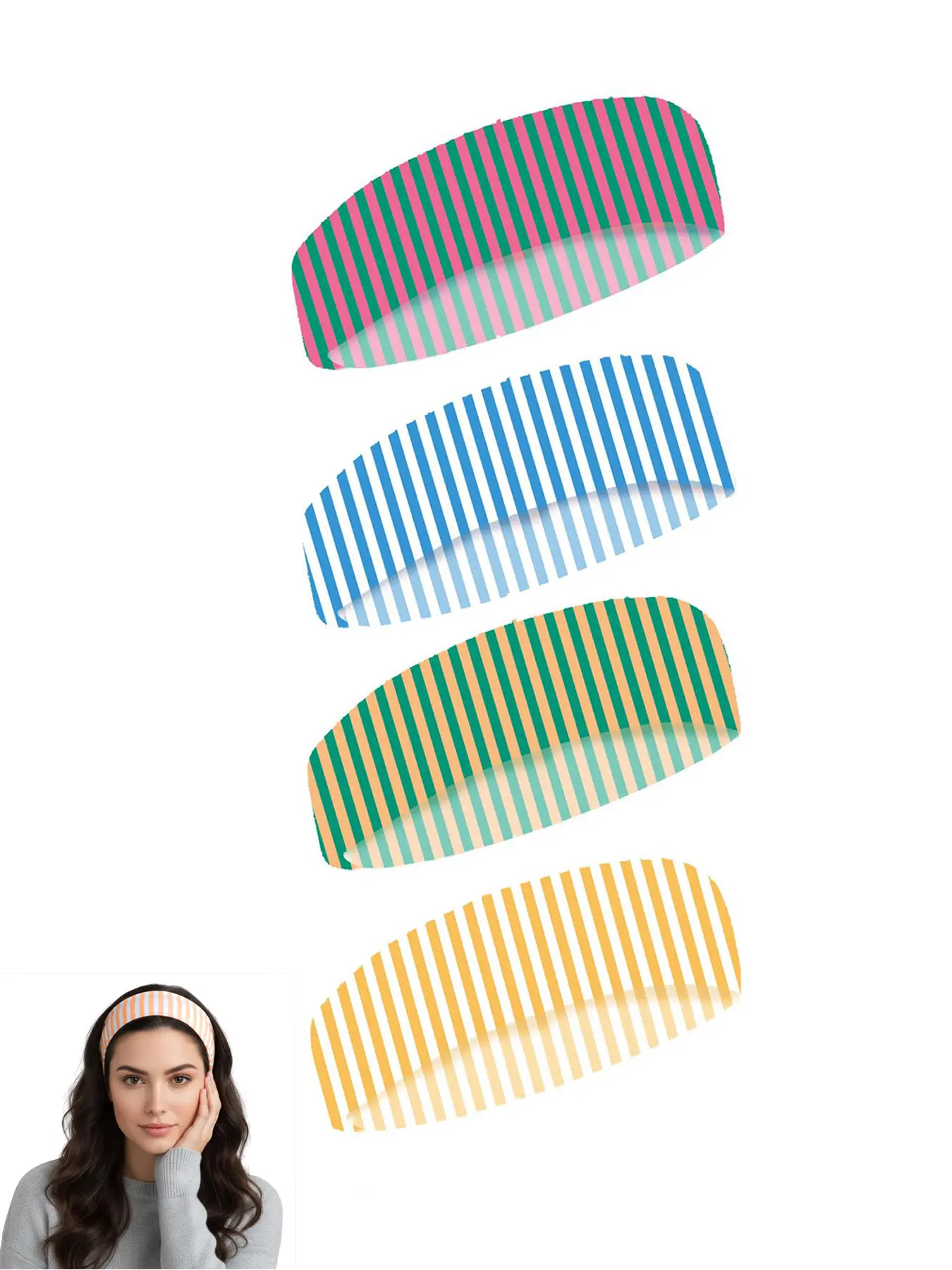 4-pack striped contrast wide-edge hair bands, women's colorful dopamine style hair accessories, fixed forehead bangs hair ties, suitable for women's home life, washing, sports, and sweat-absorbing hair bands, Workout Headband, Headbands Women