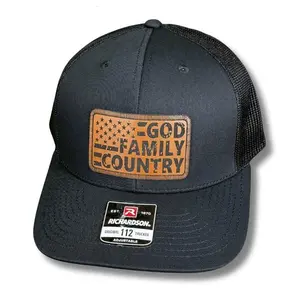 God Family Country Hat – American Flag Patch Hat – Laser Engraved Trucker, Fitted, or Ponytail Cap