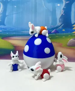 4pcs 3D Printed Mini Rabbit Bunny with Egg, 1.75" Articulated Mini Rabbit Fidget Toys, Easter Basket Stuffer AR005-BME