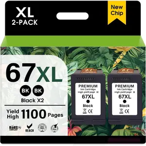 67XL Black Ink  Replacement for  Ink 67 for 67xl  Printer Ink (Black 2-Pack) Woks for DeskJet 1255, 2700, 4100 Series 4155, 2700e, 4155e, 2755e, Envy 6000, 6400, Series 6055e 6455e