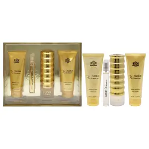 Gold by New Brand for Women - 4 Pc Gift Set 3.3oz EDP Spray, 0.5oz EDP Spray, 4.3oz Shower Gel, 4.3oz Body Lotion