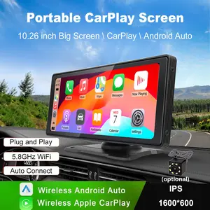 Portable Wireless Apple Carplay Android Auto Mirror Link IPS Display, 10.26 Inch Touch Screen, HD 1600x600, Universal Car Radio