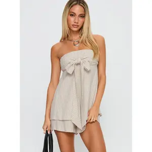 Jetsetter Strapless Playsuit Beige Stripe