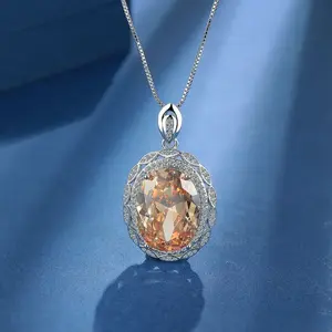 Gemstone Pendant Necklace - Bohemian Oval Champagne Colored Zircon Pendant with Synthetic Cubic Zirconia for Women's Gifts and Daily Wear sofia the first necklace chain necklace men dl mya necklace myah necklace day collars for women myah lh necklace