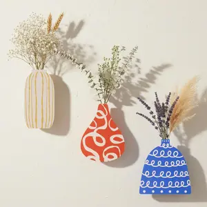 AIM & GGKK Wall Vase Set of 3, Decorative Wall Vases for Flowers with Colorful Pattern Design, Modern Wall Flower Vase Decor for Living Room Entryway