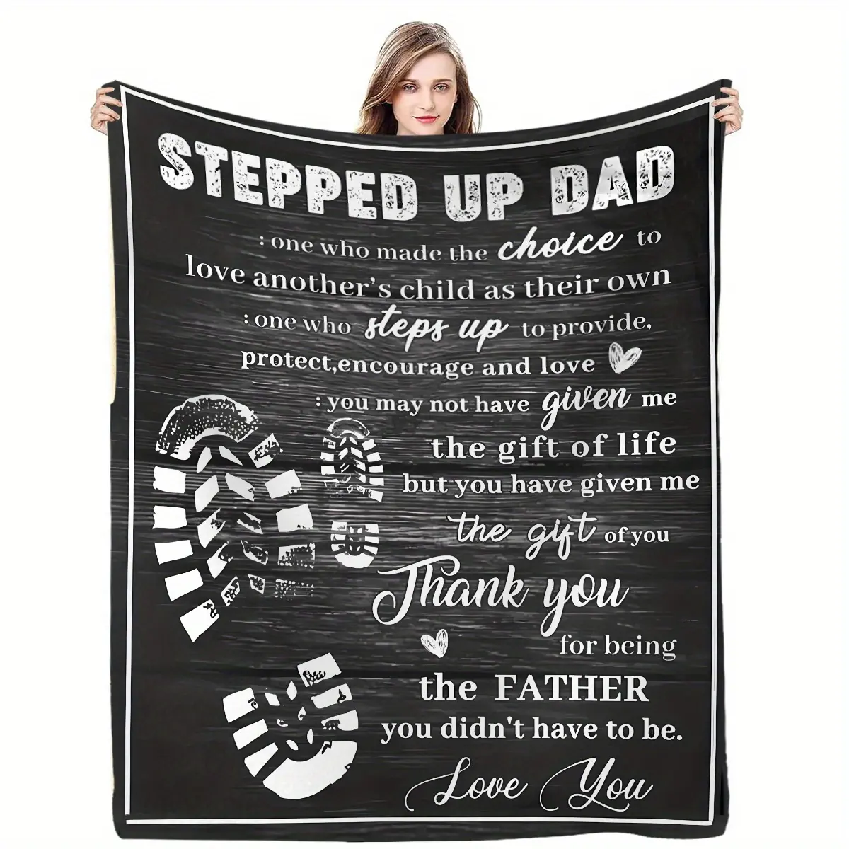 Intensify Dad's Blanket - A Father's Day Bonus Gift for Dad, heartfelt message and footprint design, soft and comfortable throw, modern style all-season stepfather bedding, mixed colors, heartfelt message design | Quilted texture