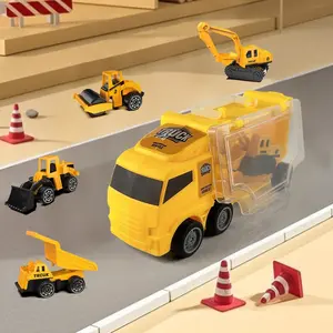 6pcs Construction Vehicle Truck Toy Set, Includes Storage Car, Rock Thrower, Excavator, Transport Car, Abs Material, Perfect for Kids' Parties