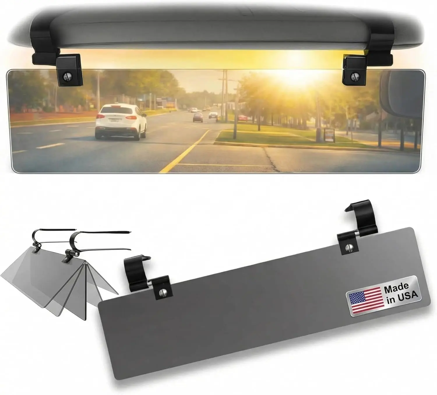 Gray Polarized Car Visor Extender – Anti-Glare Sun Shield | Clip-On | Universal Fit Block | Top Car Accessories for UV Rays