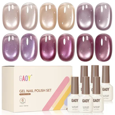 GAOY Glitter Cat Eye Gel Nail Polish Set 6 Colors, Purple Pink | Black Friday Gift, UV Lamp Required, Holographic, Nail Art DIY at Home, Salon Manicure Pedicure, Long Lasting, Gift for Women