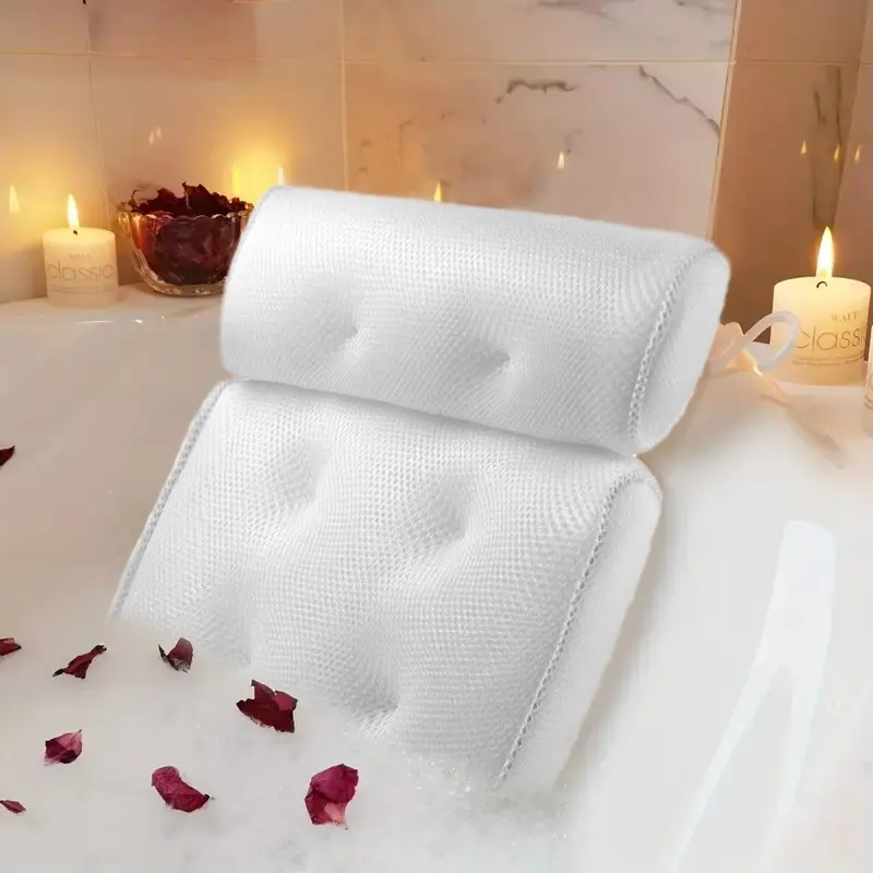 Bathtub Pillow with Anti Slip Suction Cup, 1 Count Bath Cushion for Neck and Back Support, Essential Bathroom Accessory, Bath Accessories