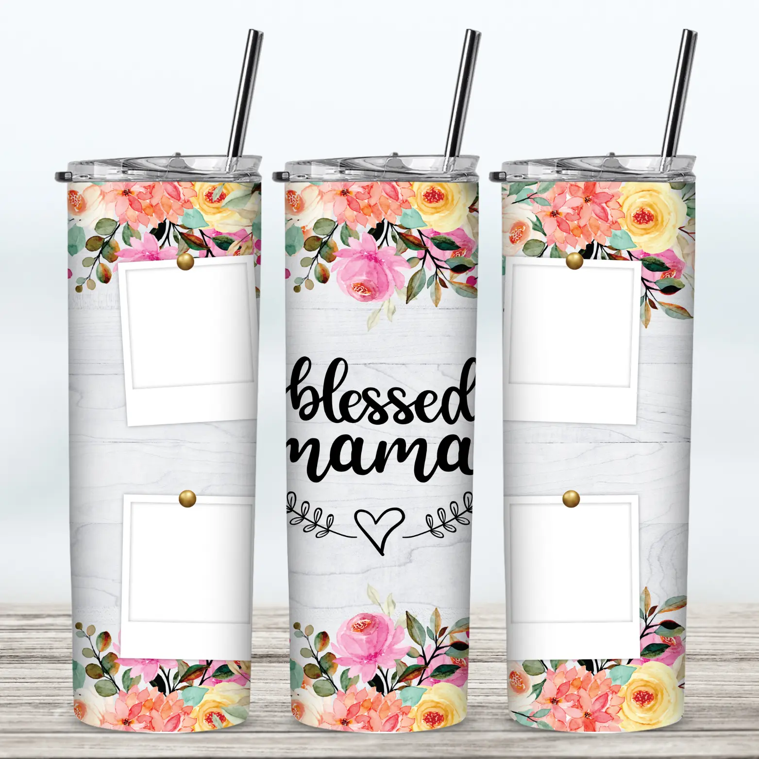 Blessed Mama - Grandma - Granny - Grammy - Nana - Nanny - Mimi - Meme - Custom Personalized Photo Tumbler