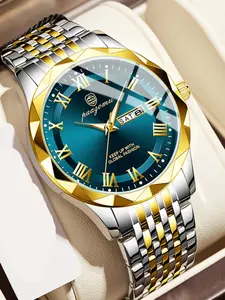 Paazomu Men's Quartz Watch, Luxury Waterproof Wristwatch Luminous Date Week, Stainless Steel, Fashionable Timepiece for Men, Elegant Design