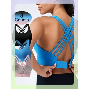 New2025 Women's Criss Cross Back Sports Bras, Solid Color Adjustable Hook & Eye Closure Push Up Bra, Gym Clothes, Soft Breathable Non-removable Moulded Cups Bra for Women HOT