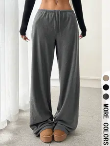 Women's Casual Comfortable Elastic Adjustable Waist Loose Pants, Perfect for All Seasons, Stylish and Relaxed Fit Trousers for Everyday Wear Casual Chic Trousers Womenswear