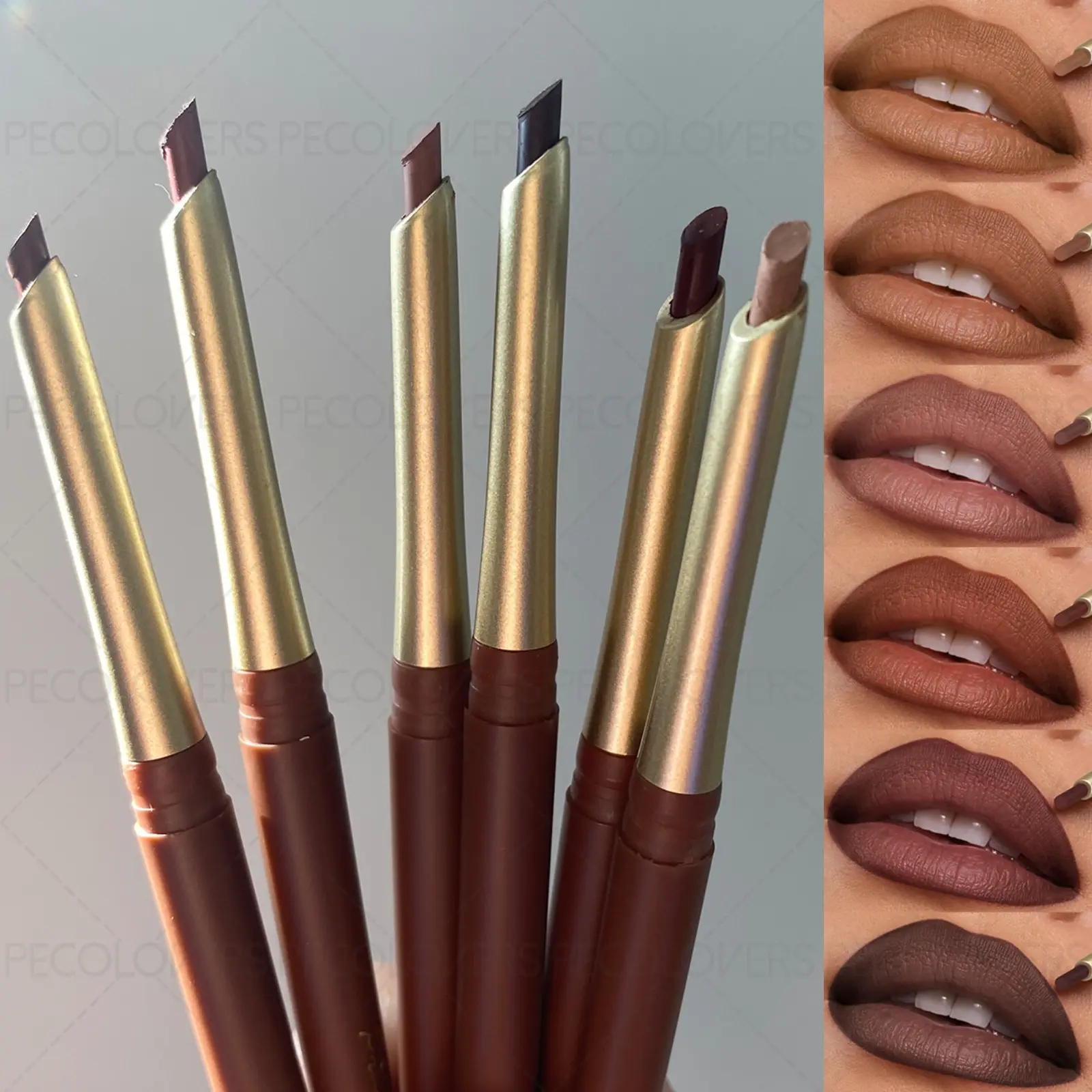 6pcs/set 2-in-1 Waterproof Matte Lip Liner Pen, Three-dimensional Lip Contour, Soft Texture, Full Lip Shape, Moisturizing, Suitable for All Skin Types, Makeup Lipliner