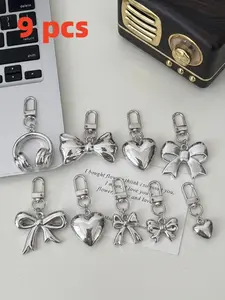 Women's Butterfly Heart Keychain Set, Mother's Day Gift, Titanium Steel Round Bead Necklace, Casual All-Season Accessory, Charms for Bags