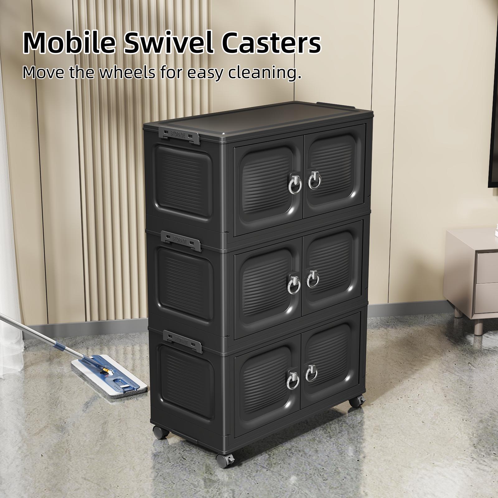 Increase the width2/3/4-Tier Multi-Functional Folding Storage Cabinet: Space-saving, easy to assemble, stackable, and comes with lids. Large capacity, ideal for living rooms, bedrooms, wardrobes, cabinets, offices, and dorm room organization and storage.