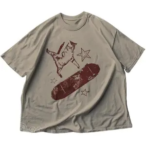 skateboard cat Y2K shirt 90s aesthetic vintage kitten Y2K tshirt, rockstar gf aesthetic cat tee, retro grunge coquette skater mori kei top