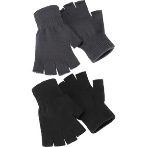 2 Pair Unisex Winter Half Finger Gloves Knitted Fingerless Mittens Warm Stretchy Gloves in Common Size