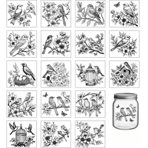 18 Sheets Black and White Flowers Birds Transfer Stickers 3.9x3.6inch Bird Cages Transfer Decal Rub on Transfer for Cup Decal Vase Glass Art Crafts Decorations Artwork Designs