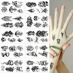 BAGHPBM 10 Pirate Skull Tattoo Stickers Dark Edgy Floral Arm Designs Collar Bone Party Decorations Waterproof Temporary Tattoos Fake Tattoos Fun Gifts